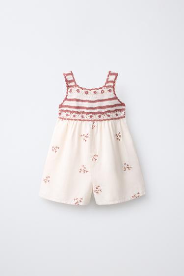 COMBINED SHORT PLAYSUIT WITH CROCHET EMBROIDERY - Ecru by Zara