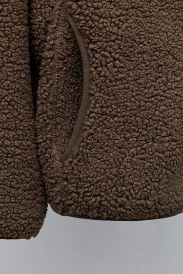 FAUX SHEARLING JACKET WITH HOODIE - Brown by Zara - Image 5