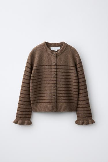 GILET EN MAILLE À RAYURES ET VOLANTS - Marron clair de Zara - Image 0