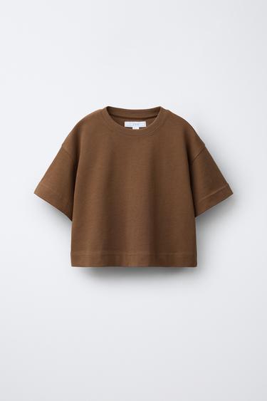 טי שירט חלקה משקל כבד - חום של Zara