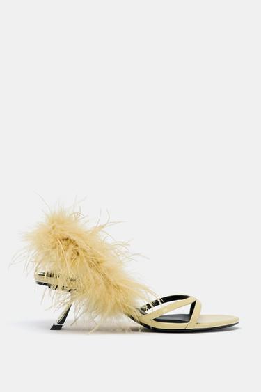 SANDALES À TALONS MÉTALLISÉS PLUMES - Jaune de Zara - Image 5