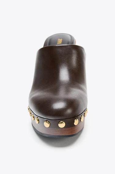 STUDDED HIGH HEEL CLOGS - Chocolate Brown by Zara - Image 3