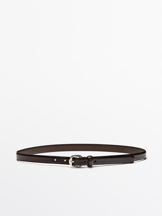 Leather belt with arched buckle