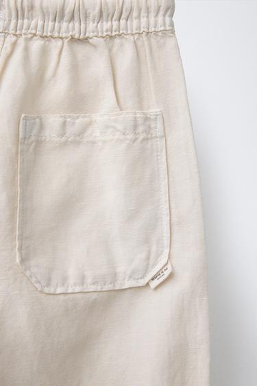 PANTALON DROIT AVEC LIN - Écru de Zara - Image 3