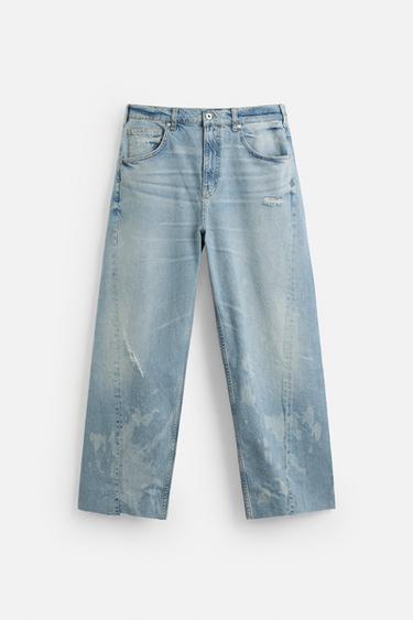 Zara SEAMED BAGGY FIT JEANS - Light blue