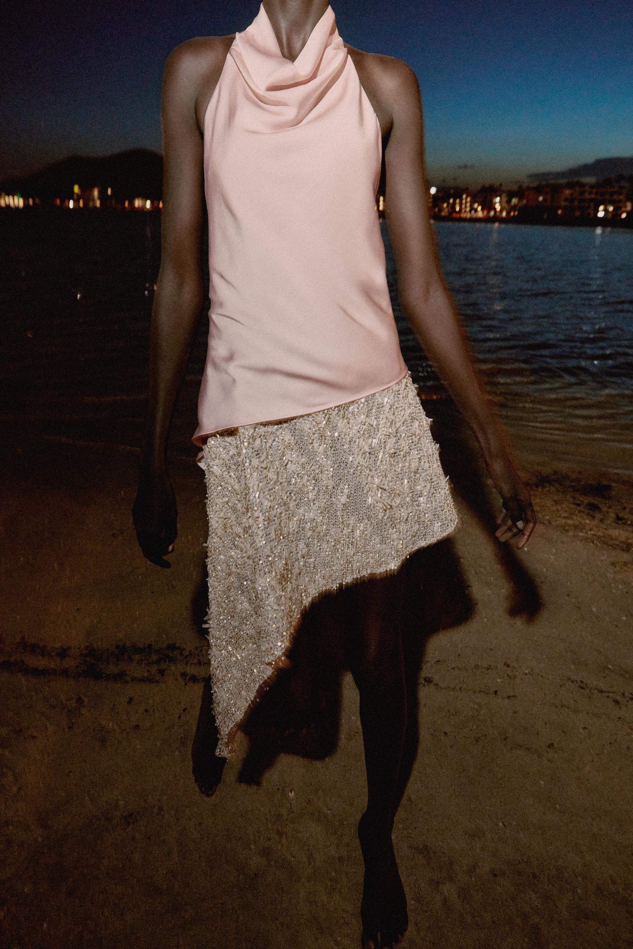 COMBINATION SEQUIN MIDI DRESS