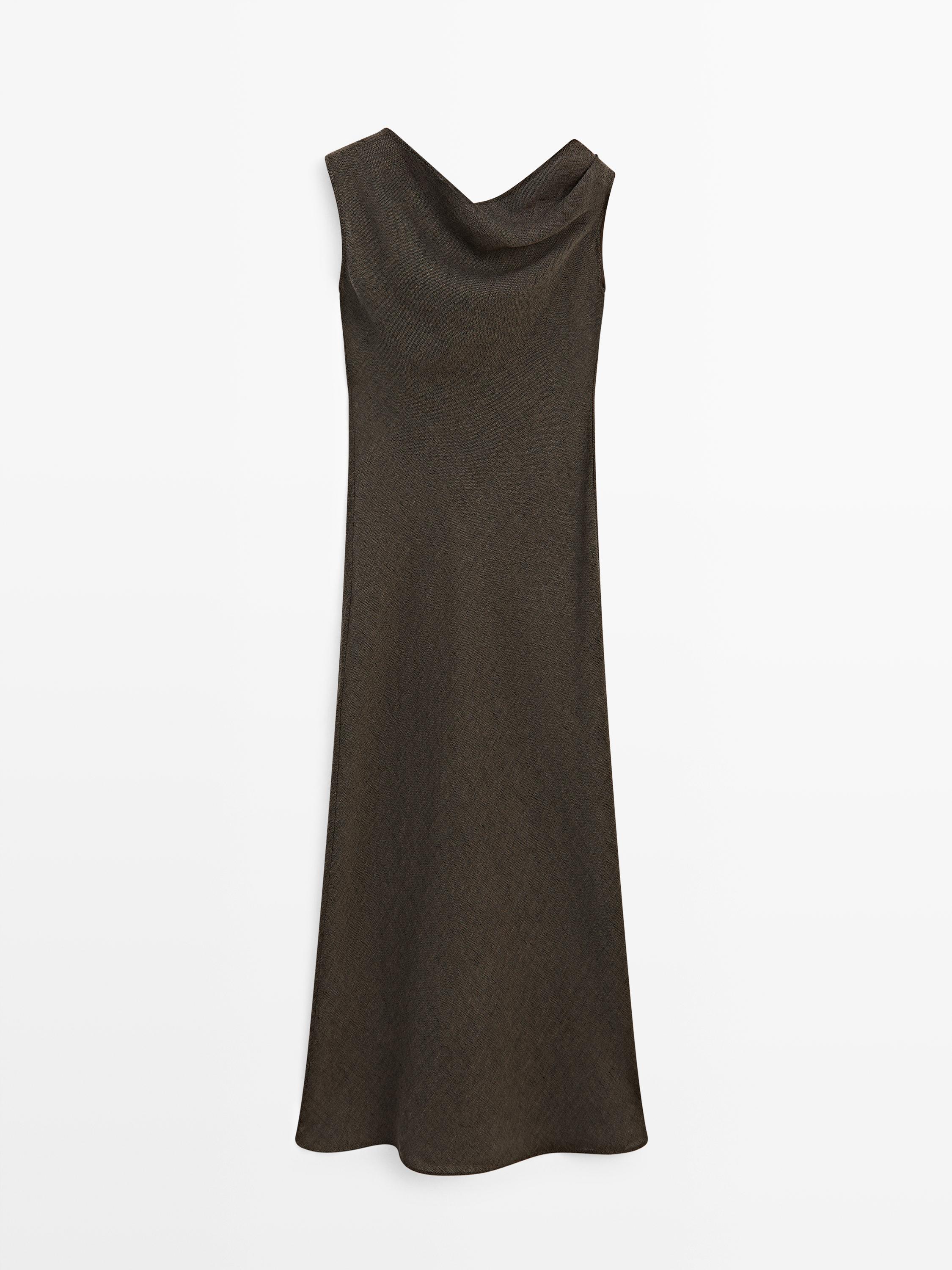100% linen midi dress with shoulder detail