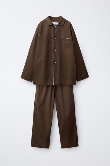 6-14 YEARS / CONTRAST PIPING PYJAMA SHIRT 0FR. PARIS X ZARA - Brown by Zara