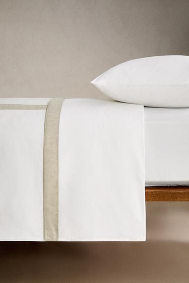 DUVET COVER WITH LINEN BORDER - White by Zara - Image 1
