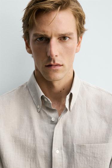 CHECKED LINEN/COTTON SHIRT - Greyish by Zara - Image 5