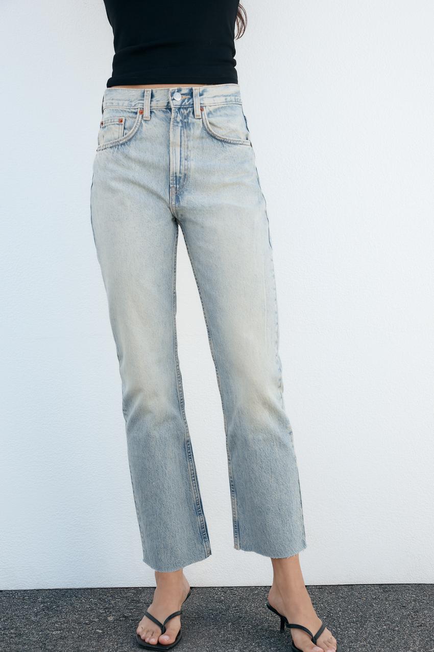 Jeans rectos tiro alto aberturas - Mujer