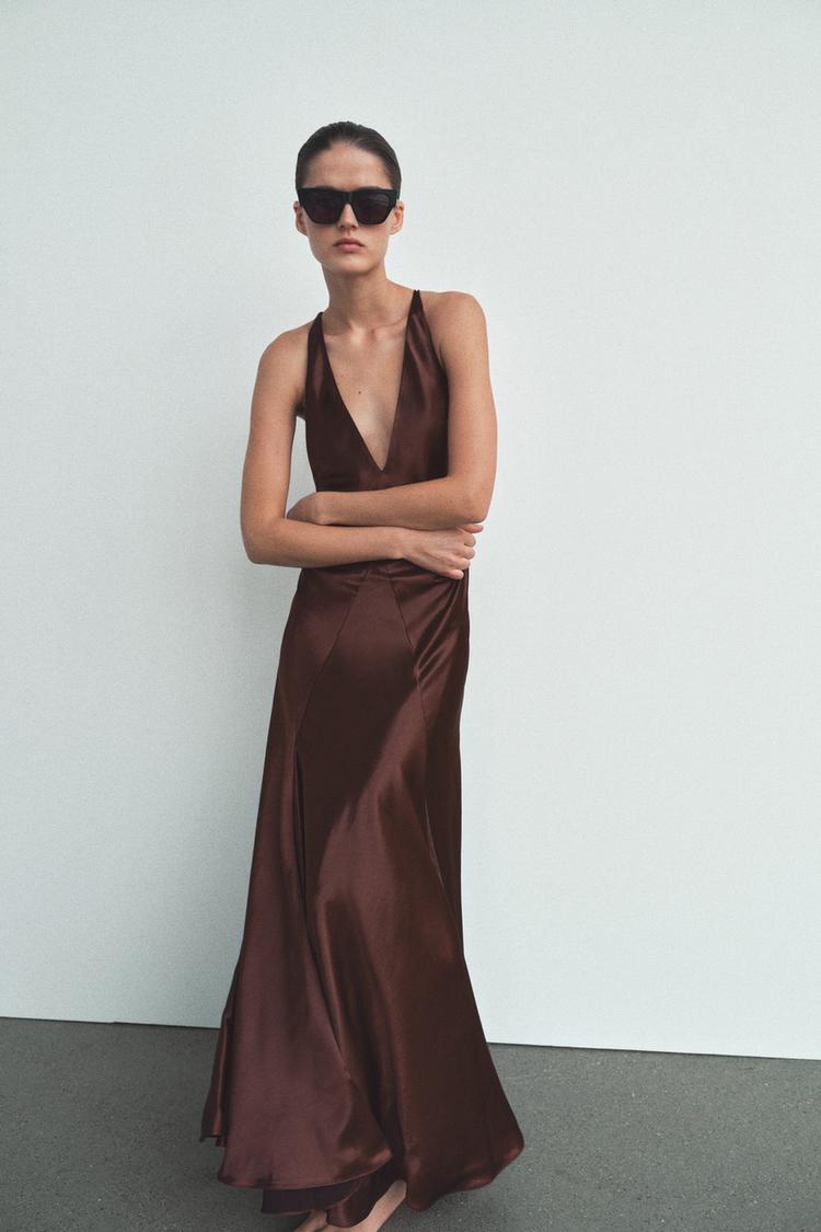 VOLUMINOUS SATIN LONG DRESS - GARNET | ZARA United States VOLUMINOUS SATIN LONG DRESS - GARNET | ZARA United States