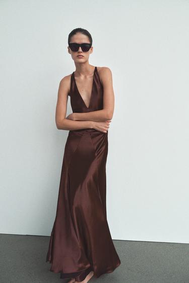 VOLUMINOUS LONG SATIN DRESS - GARNET by Zara