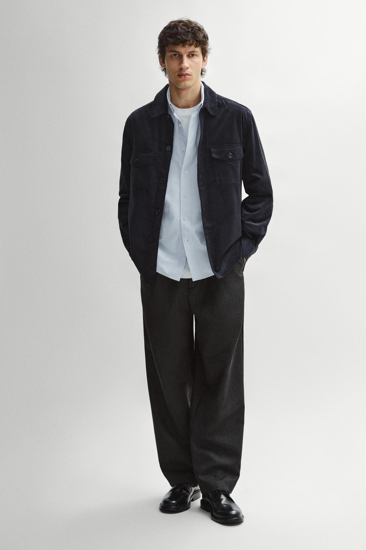 Corduroy overshirt with pocket detail — Navy blue