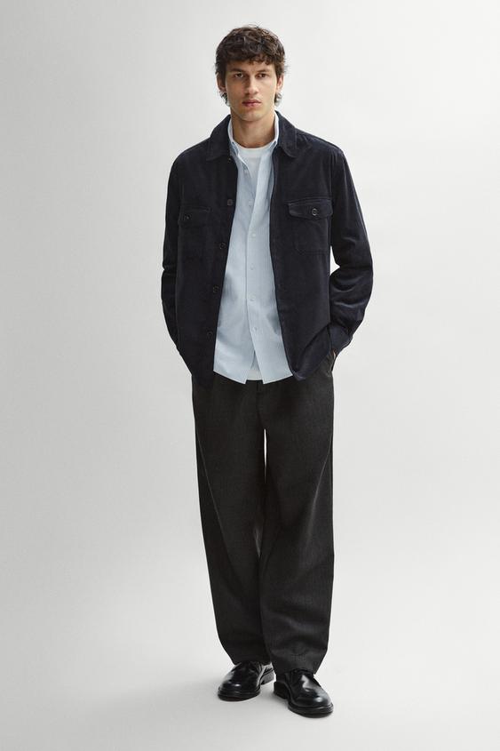 Zara Corduroy overshirt with pocket detail - Navy blue - Image 0