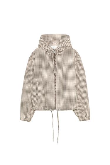 CHECK HOODED JACKET - Oyster-white by Zara