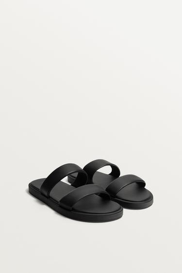 LEATHER STRAPPY SANDALS - Black by Zara
