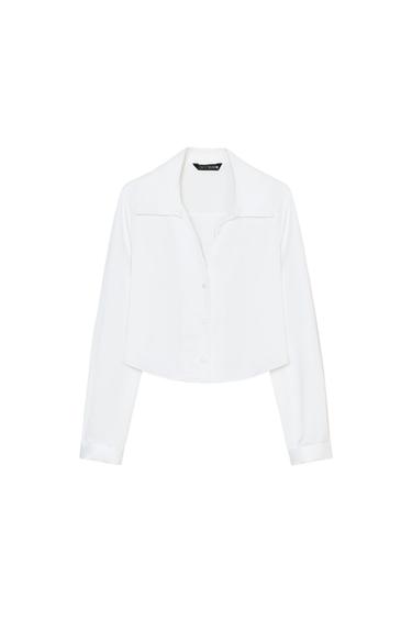 CAMISA SATINADA CORTA - Blanco de Zara