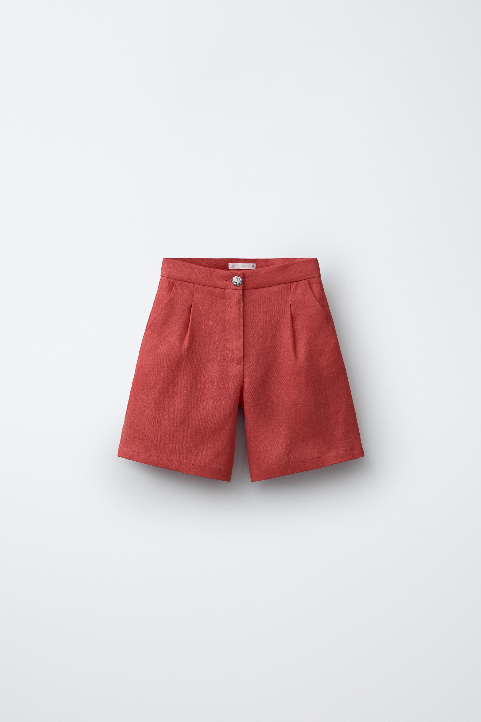 100% LINEN JEWELED BUTTON SHORTS