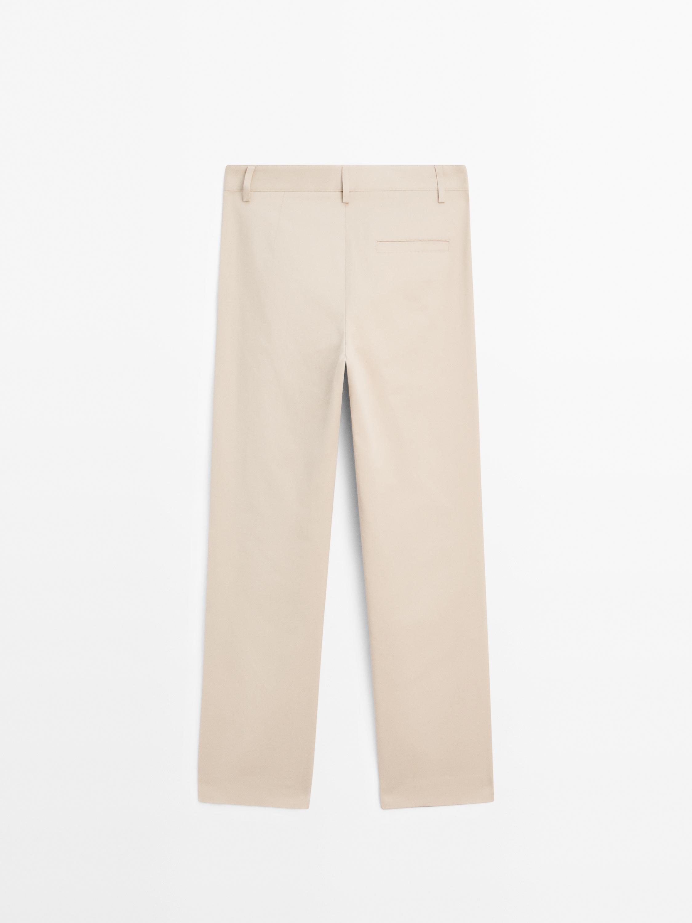 Straight-leg cotton blend trousers