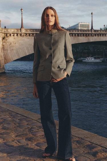 ZW COLLECTION CONTRAST COLLAR CHECK BLAZER - Brown by Zara