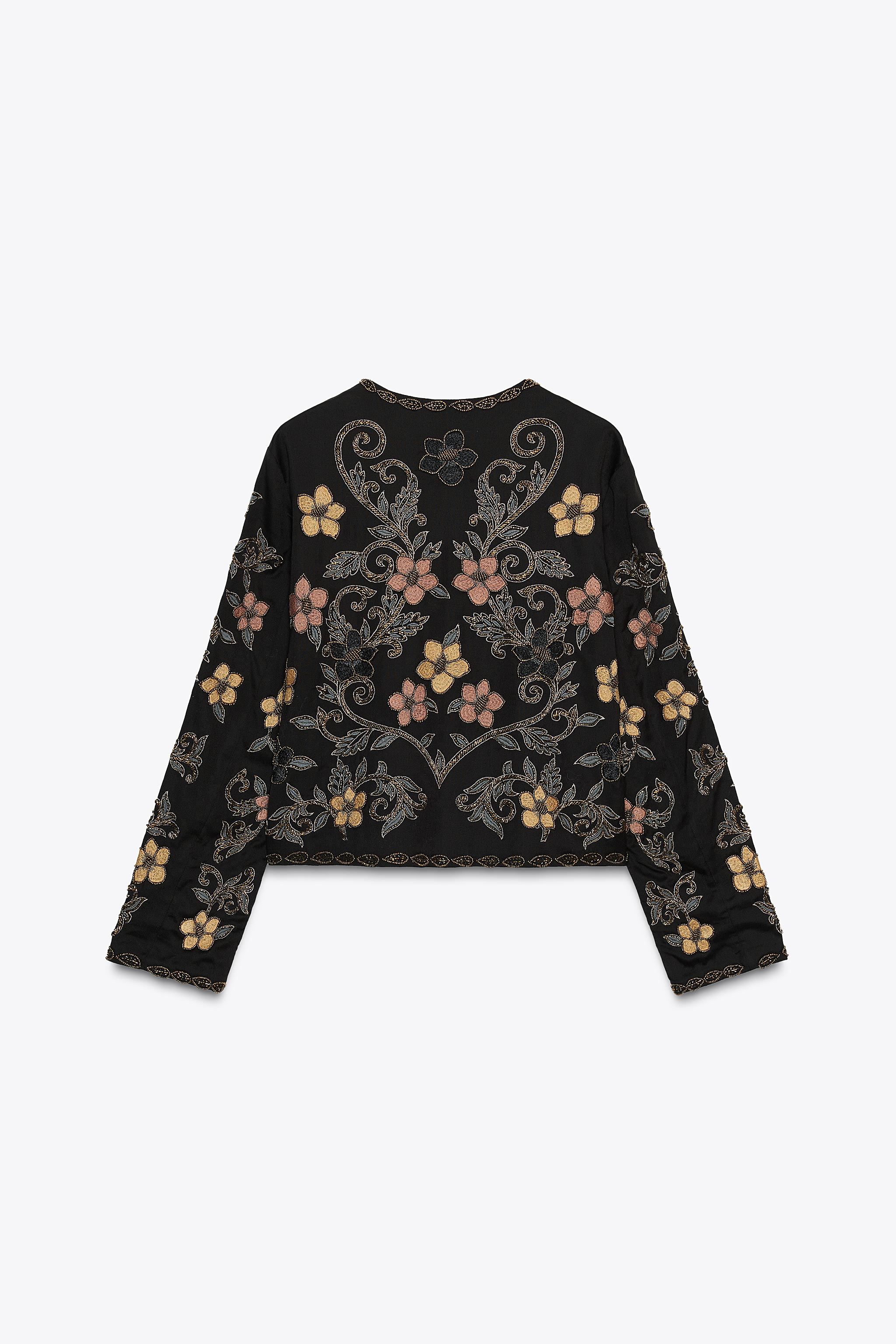 ZW COLLECTION フラワー刺繍ジャケット - ブラック | ZARA Japan