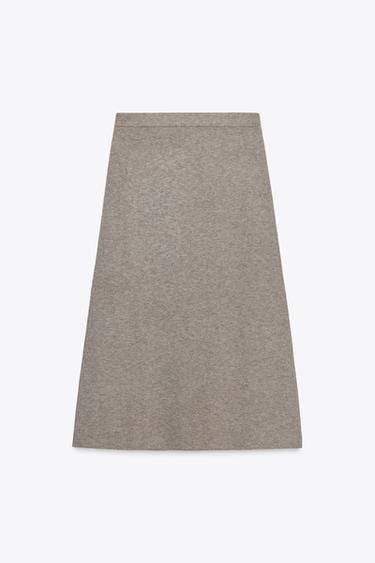 JUPE MIDI EN MAILLE - Sable / Chiné de Zara - Image 6