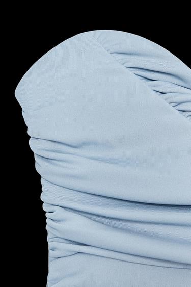 STRAPLESS GATHERED TOP - Mid-blue by Zara