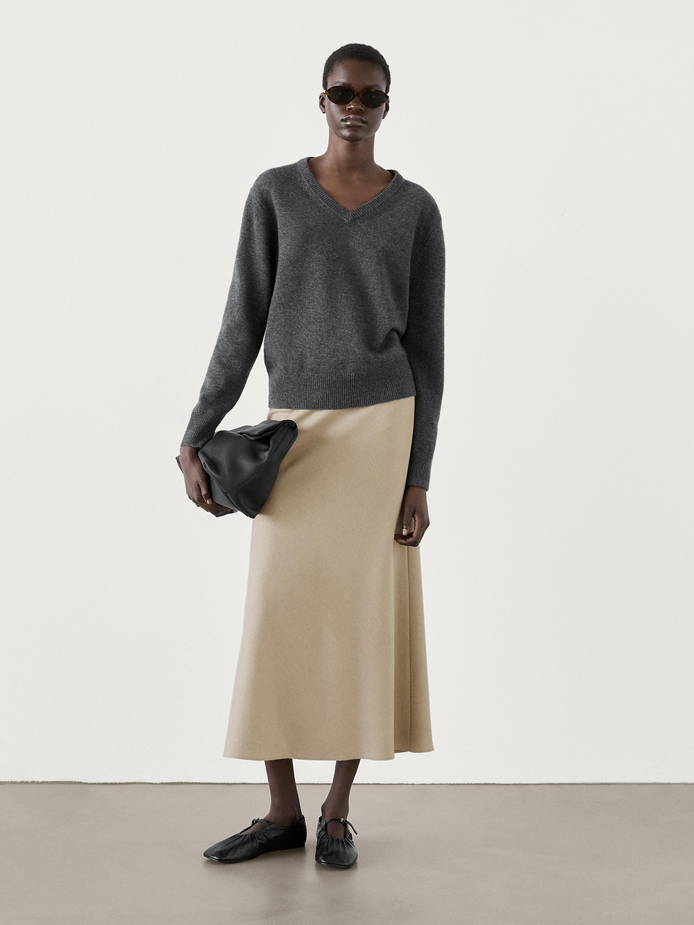 Flared midi skirt with seam details Dark mink ZARA Canada