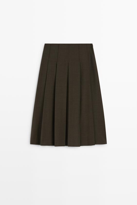 Zara Pleated wool-blend midi skirt - Brown - Image 0