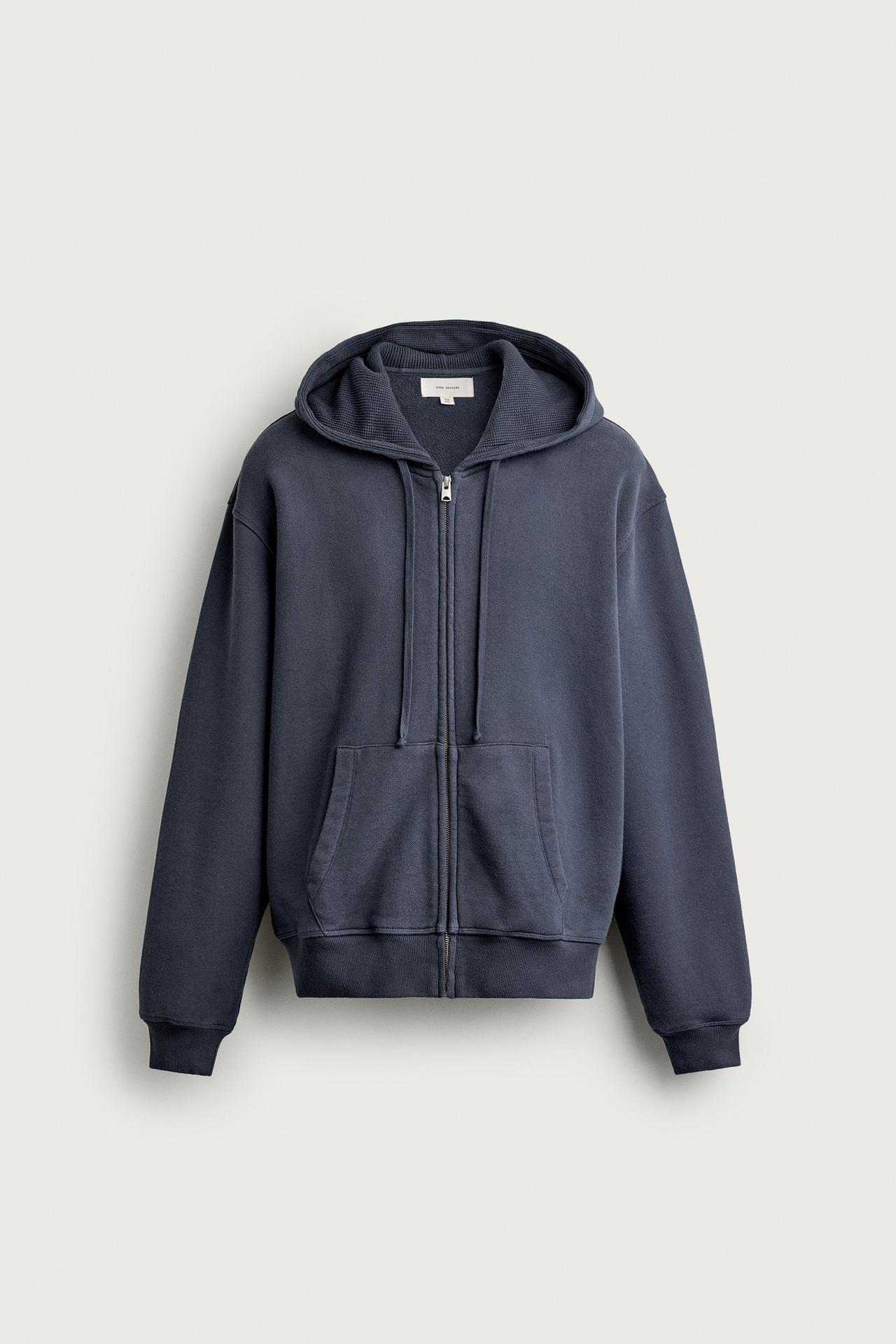 WASHED ZIP-UP HOODIE — Light indigo
