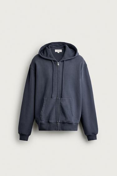 WASHED ZIP-UP HOODIE — Light indigo 1