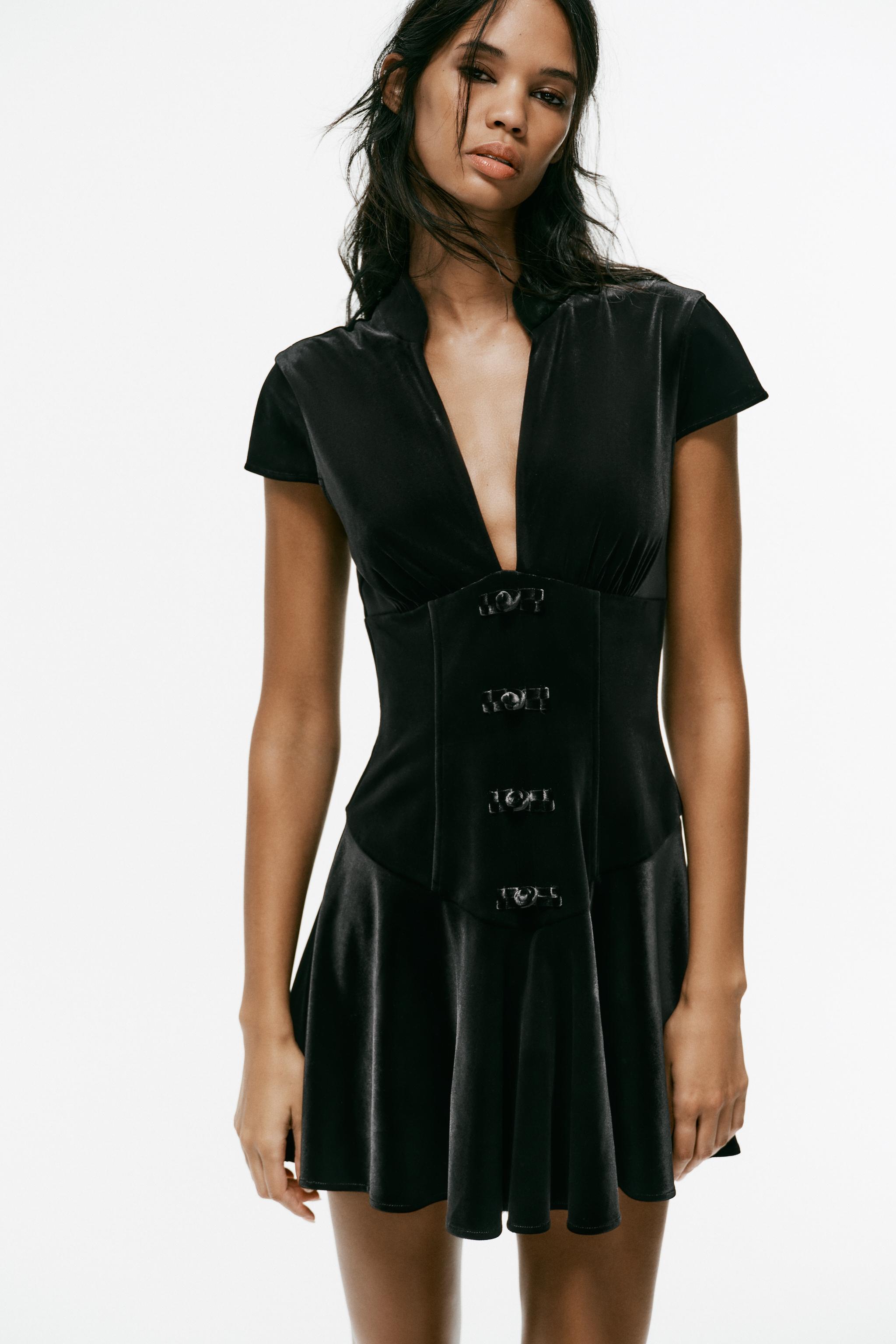 VELVET MINI DRESS WITH FROG FASTENING - Black | ZARA United States