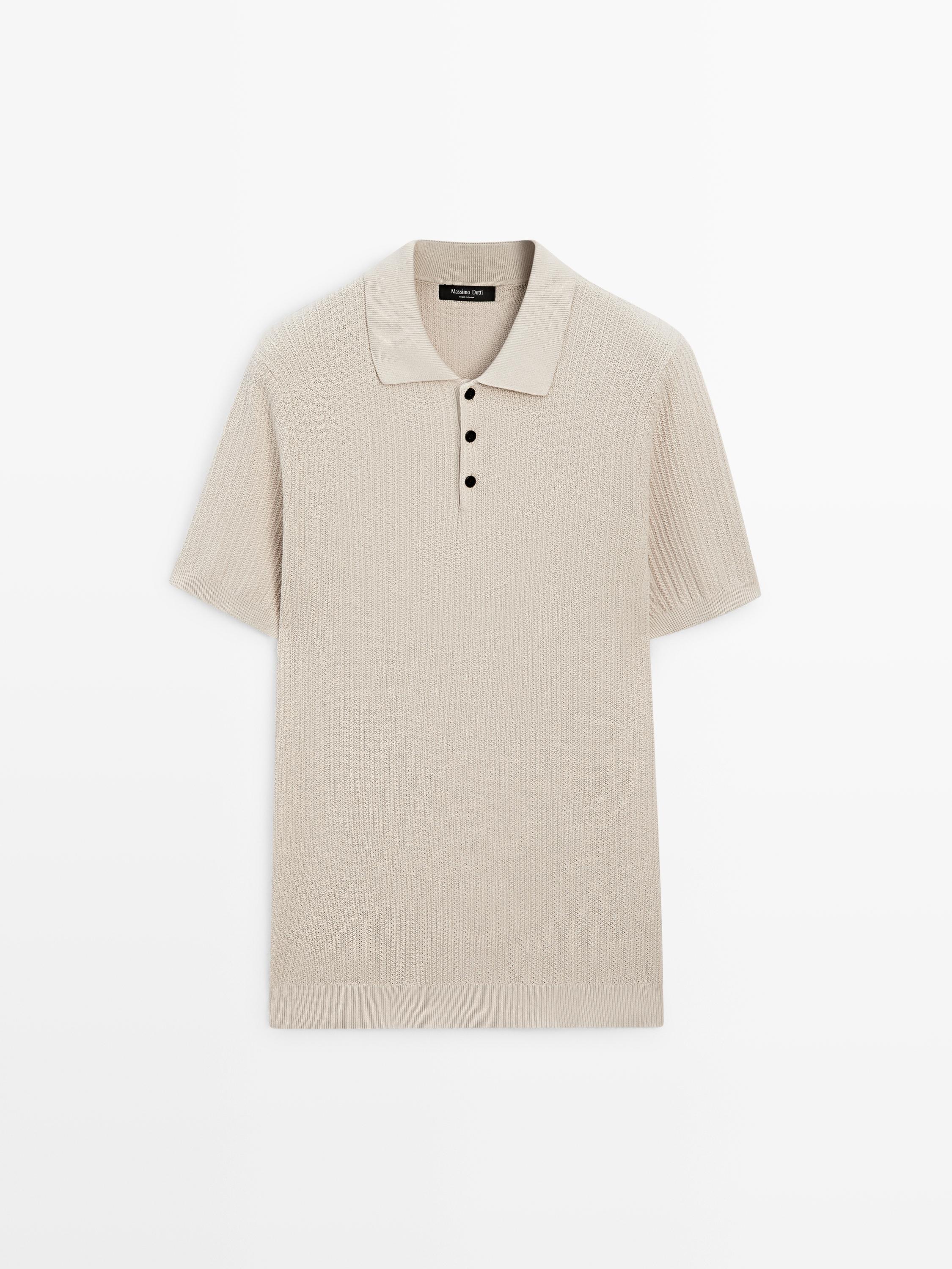 100% cotton textured knit polo sweater