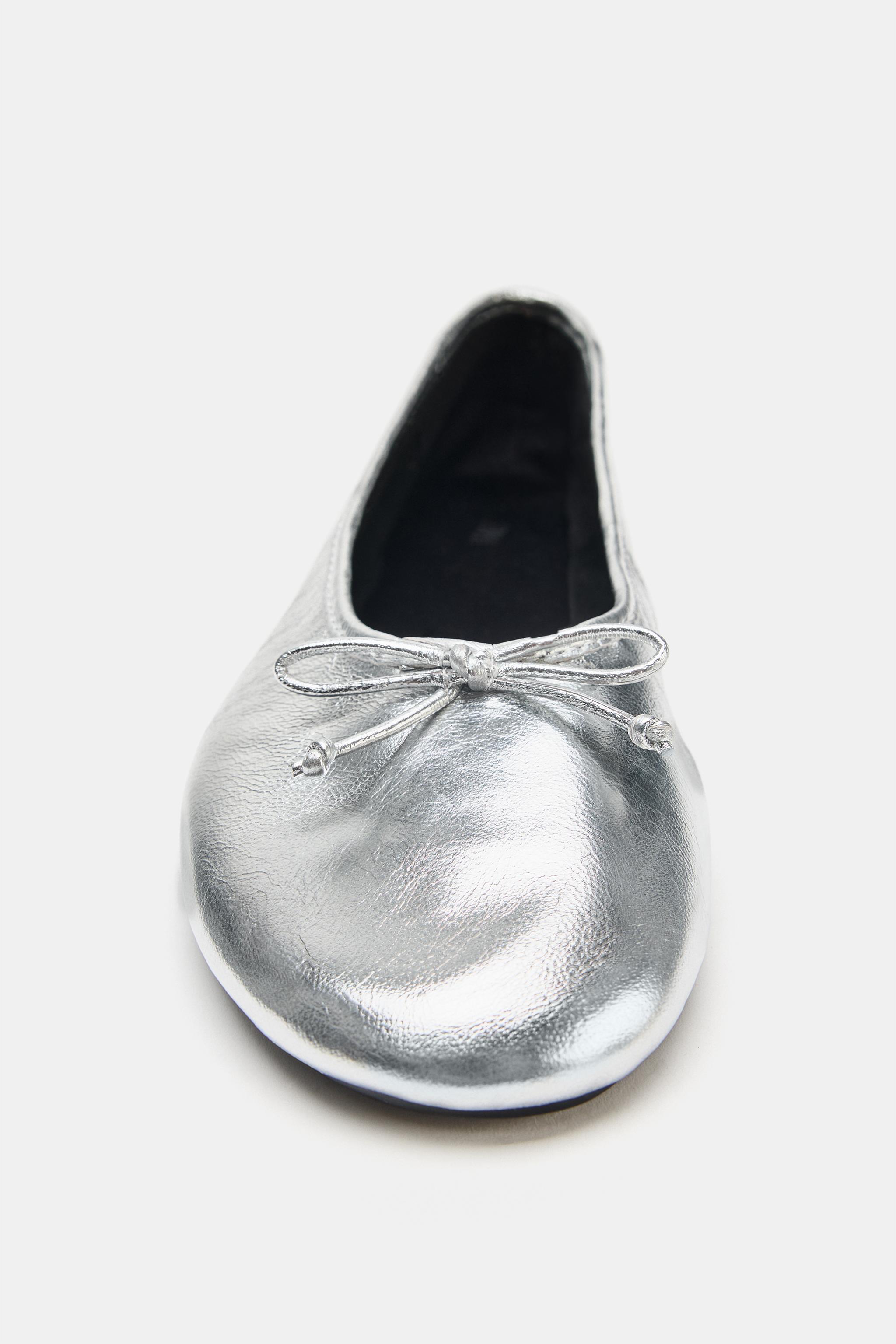 Обувь Zara METALLIC LEATHER BALLET FLATS — фото 5