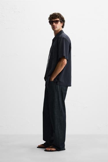 COTTON/LYOCELL JACQUARD SHIRT - Navy blue by Zara - Image 3
