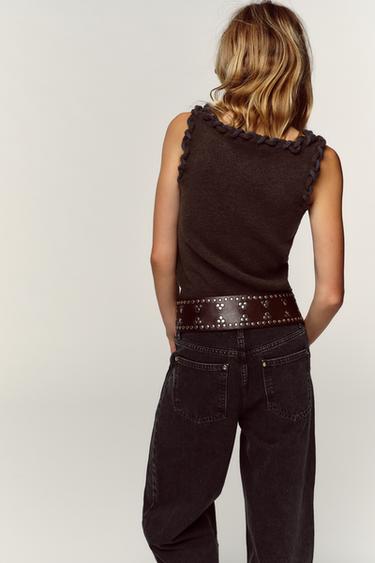 INTERWOVEN TRIM KNIT TOP - Brown by Zara - Image 5