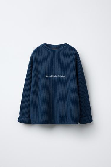 EMBROIDERED TEXT KNIT JUMPER - Blue by Zara - Image 0