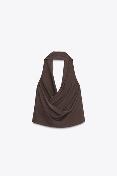 DRAPED HALTER TOP - Brown by Zara - Image 7