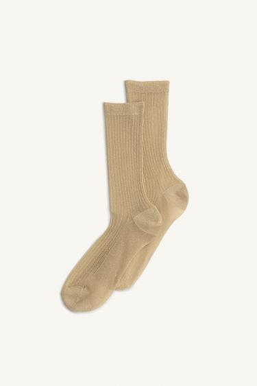 LIMITED EDITION METALLIC THREAD SOCKS - Gold by Zara