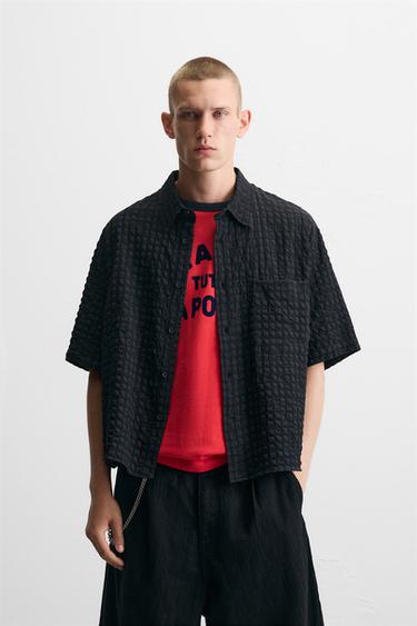 CAMISA SEERSUCKER CUADROS - Azul de Zara