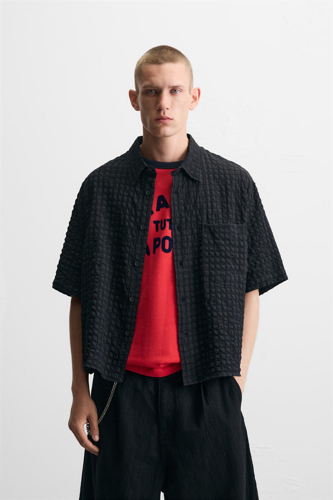 CHECK SEERSUCKER SHIRT - Blue by Zara