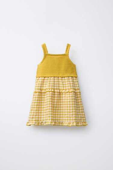 ROBE BIMATIÈRE EN MAILLE CARREAUX VICHY CITRONS CASA LAWA X ZARA KIDS - Jaune de Zara - Image 1