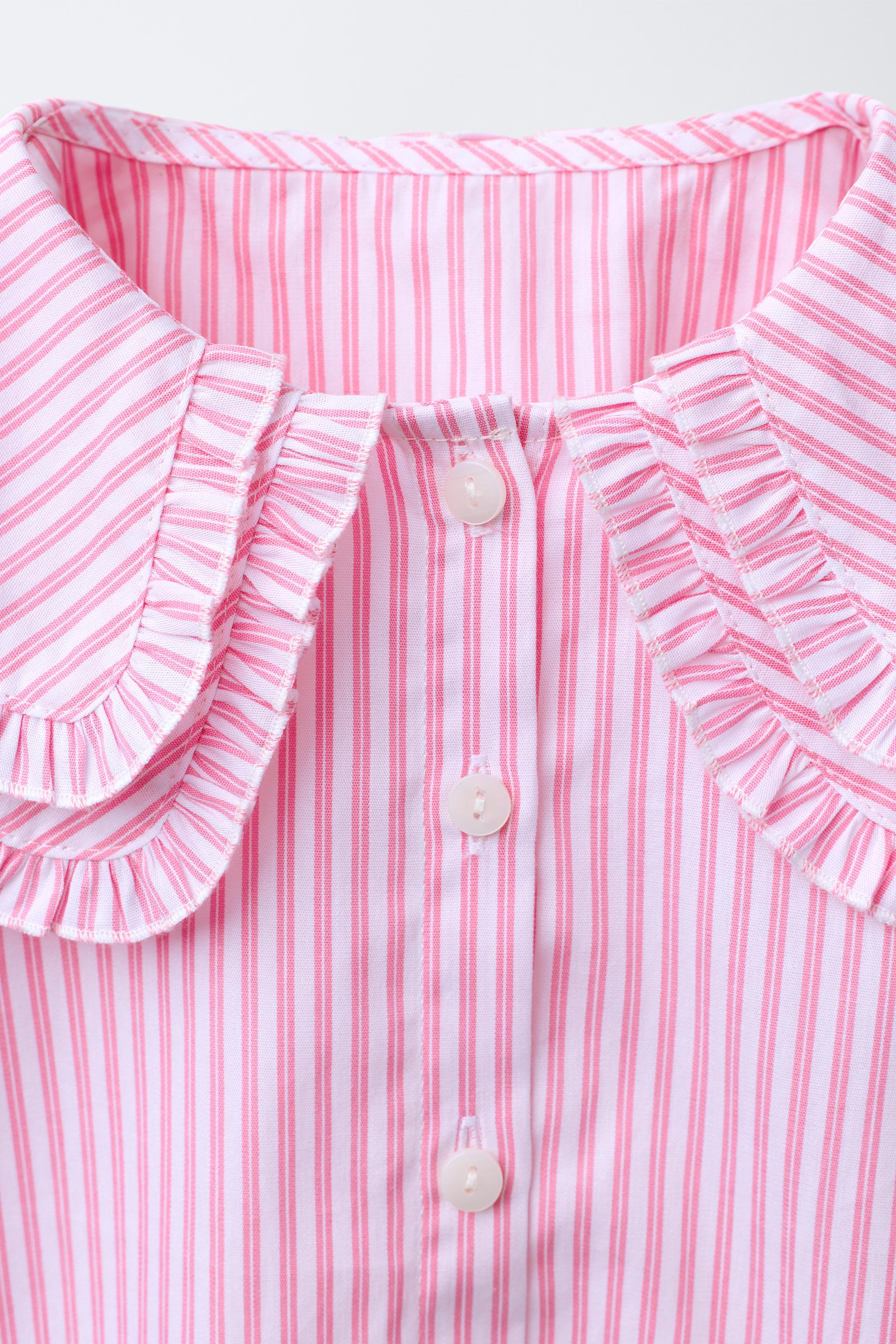 STRIPED DOUBLE COLLAR SHIRT - Mid-pink | ZARA United States
