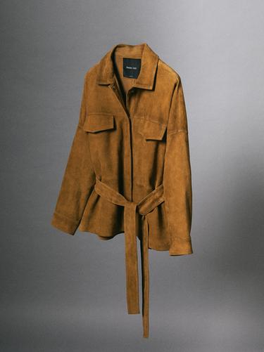 Zara Suede leather jacket - Dark camel - Image 0