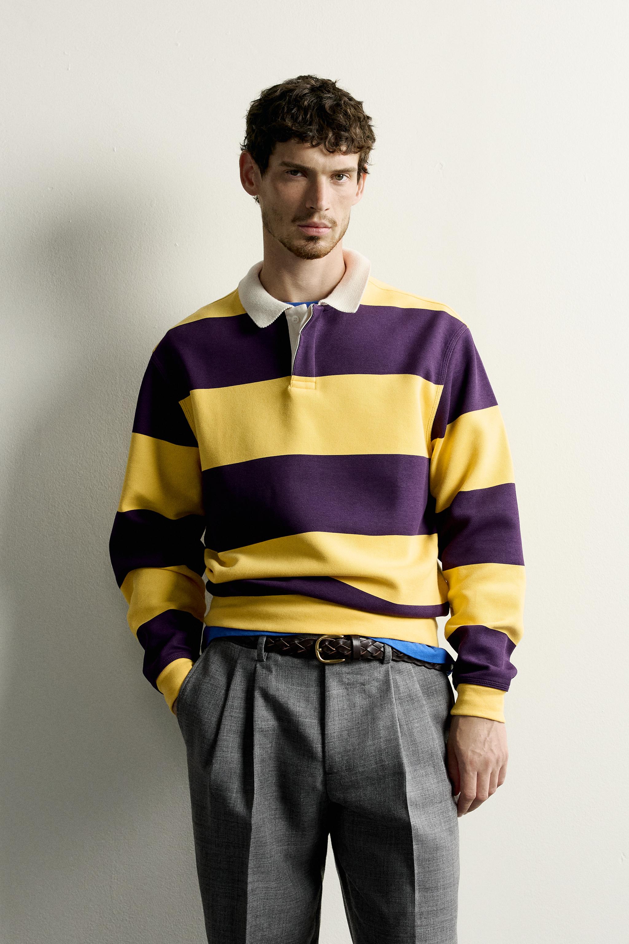 RELAXED FIT STRIPED PIQUÉ POLO SHIRT — Yellow