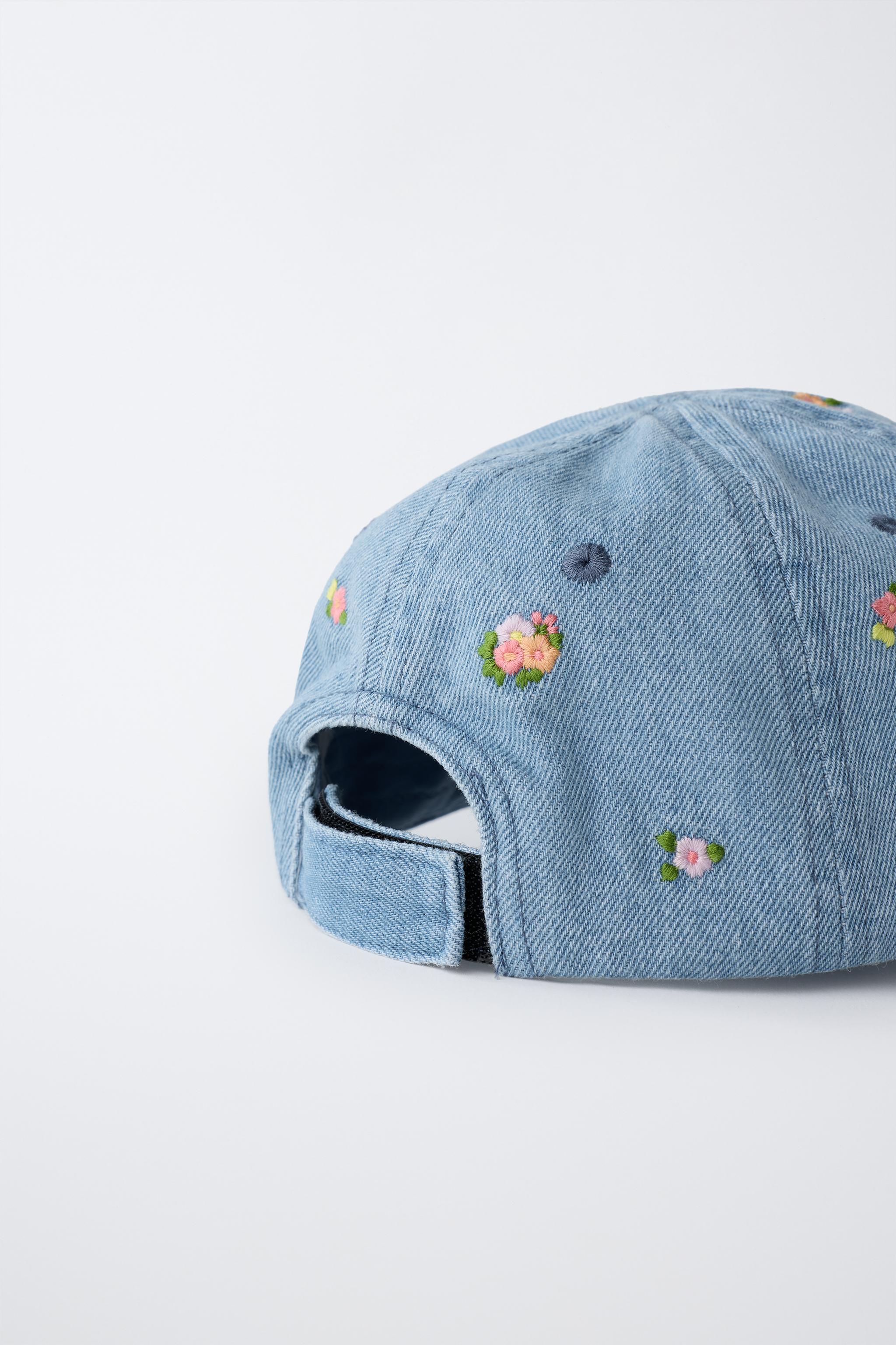 EMBROIDERED FLORAL DENIM CAP