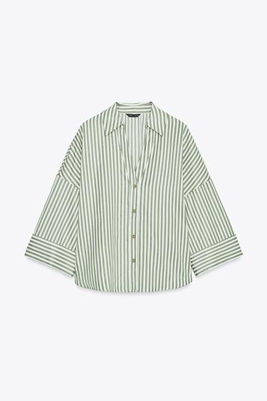 CHEMISE RAYURES MANCHES À REVERS - Raie verte de Zara - Image 5