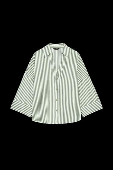 STRIPED SHIRT WITH TURN-UP SLEEVES - Green stripe by Zara