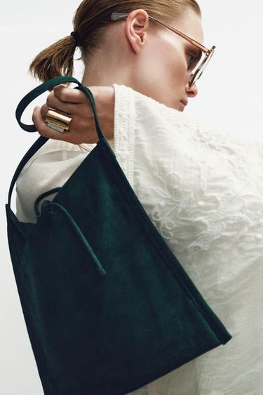 ÇANTË MINI LËKURE E RRAFSHËT ME FJONGO - E gjelbër nga Zara